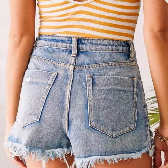 Signature8 Pants - Signature8 Light Blue Frayed Hem Jean Shorts 100%cotton